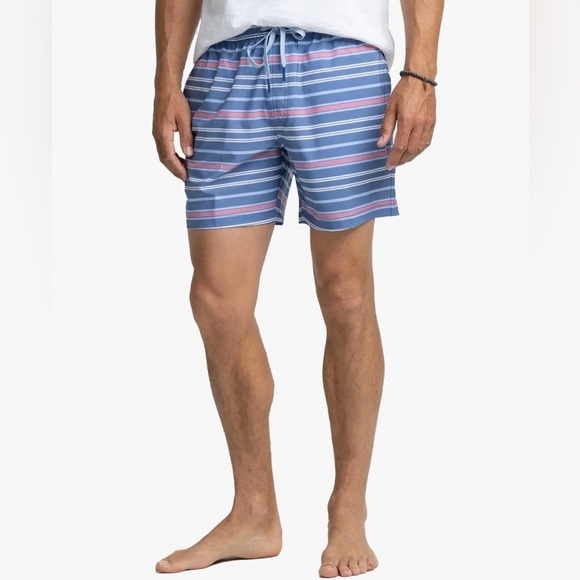 NEW SOUTHERN TIDE Men's Breton Stripe Swim Trunk Coronet Blue Size Medium - Picture 1 of 11